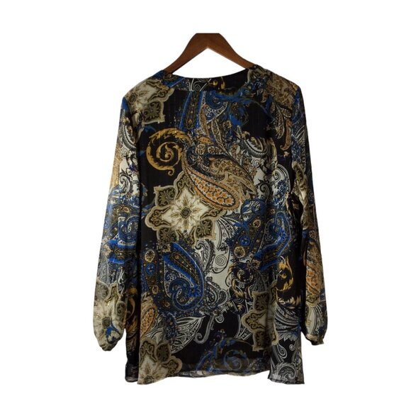 Avenue Blouse Blue Paisley Blouse Size 18/20 - Picture 2 of 8